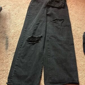 Garage Refuge - Black Wide Leg Distressed Jeans